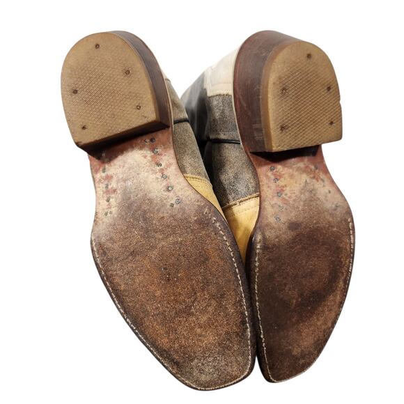 VTG WOMENS LEATHER BOOTS SZ 8 MÉXICO GREY BEIGE FESTIVAL CONCERT WESTERN BOHO - Picture 4 of 5